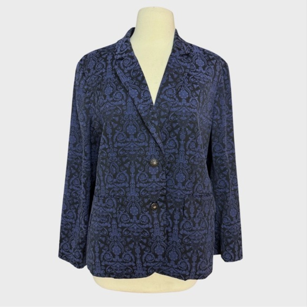 Women's Large (relaxed) Dark Blue and Black Baroque Corporate Goth Blazer